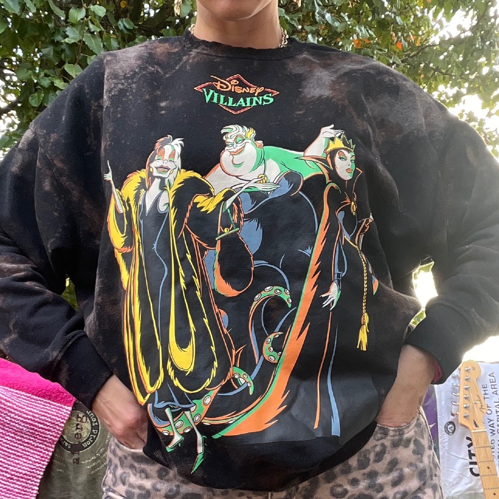 Disney Villains Sweatshirt, Acid Washed, Upcycled, Size Small